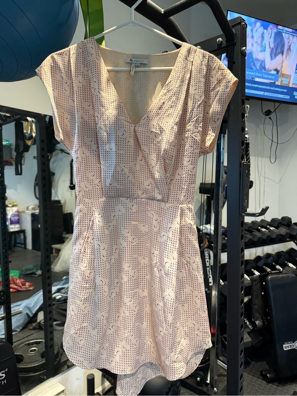 BCBGeneration Blush Pink Cap Sleeve V-Neck Mini Dress